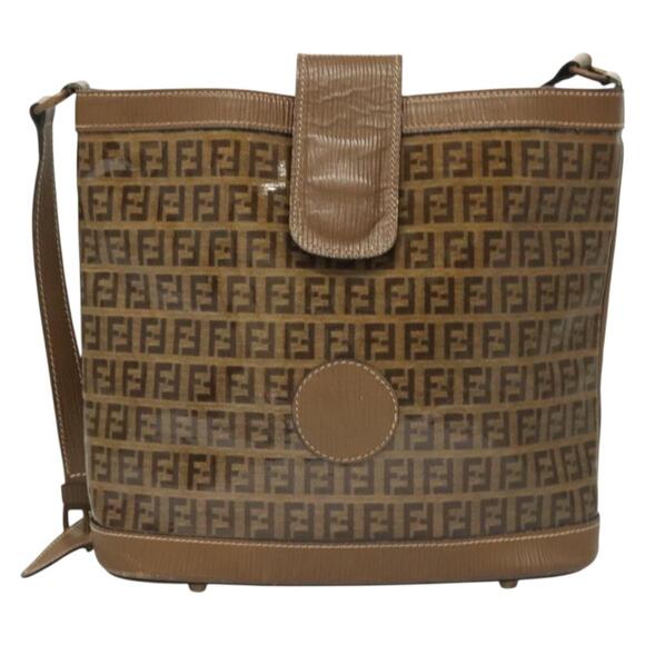FENDI Zucchino Canvas Shoulder Bag Vintage Brown - Picture 2 of 12
